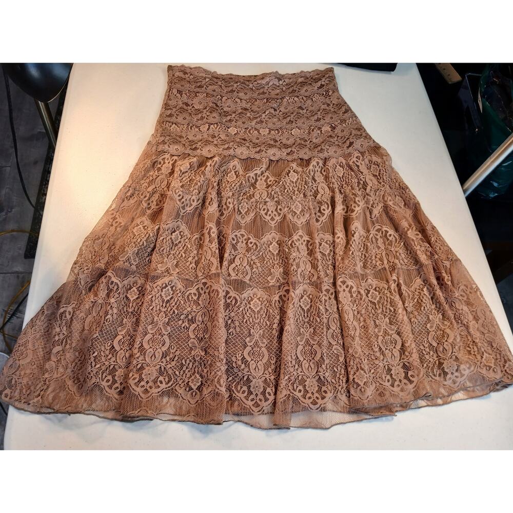 Lily White coco brown lace skirt size XS stretchy. Boho beautiful brown.